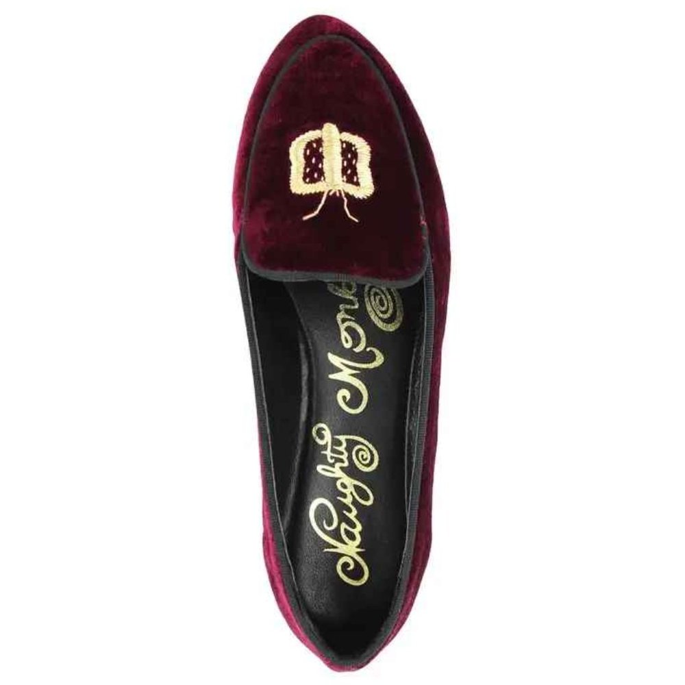Butterfly Burgundy Velvet Loafers by Naughty Monkey
